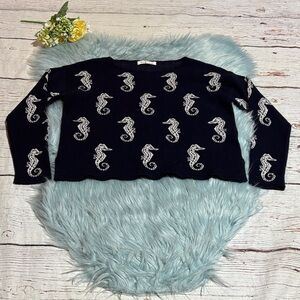 Workshop Republic Clothing Seahorse Navy Knit Cropped Top sz S